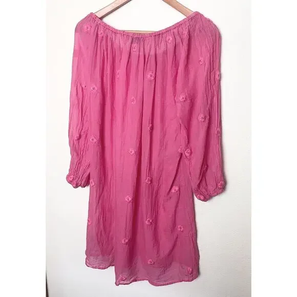 LETARTE Cover Up Dress Women’s Sz Medium Pink Embroidered On/Off Shoulder - Picture 3 of 7